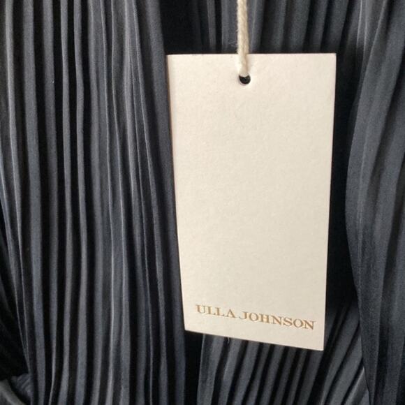 ULLA JOHNSON MaySha Striped Pleated Handkerchief Midi Dress Midnight Navy Size 6 - Picture 7 of 10